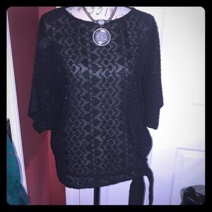 3/$13 Beautiful sheer black winged arms blouse